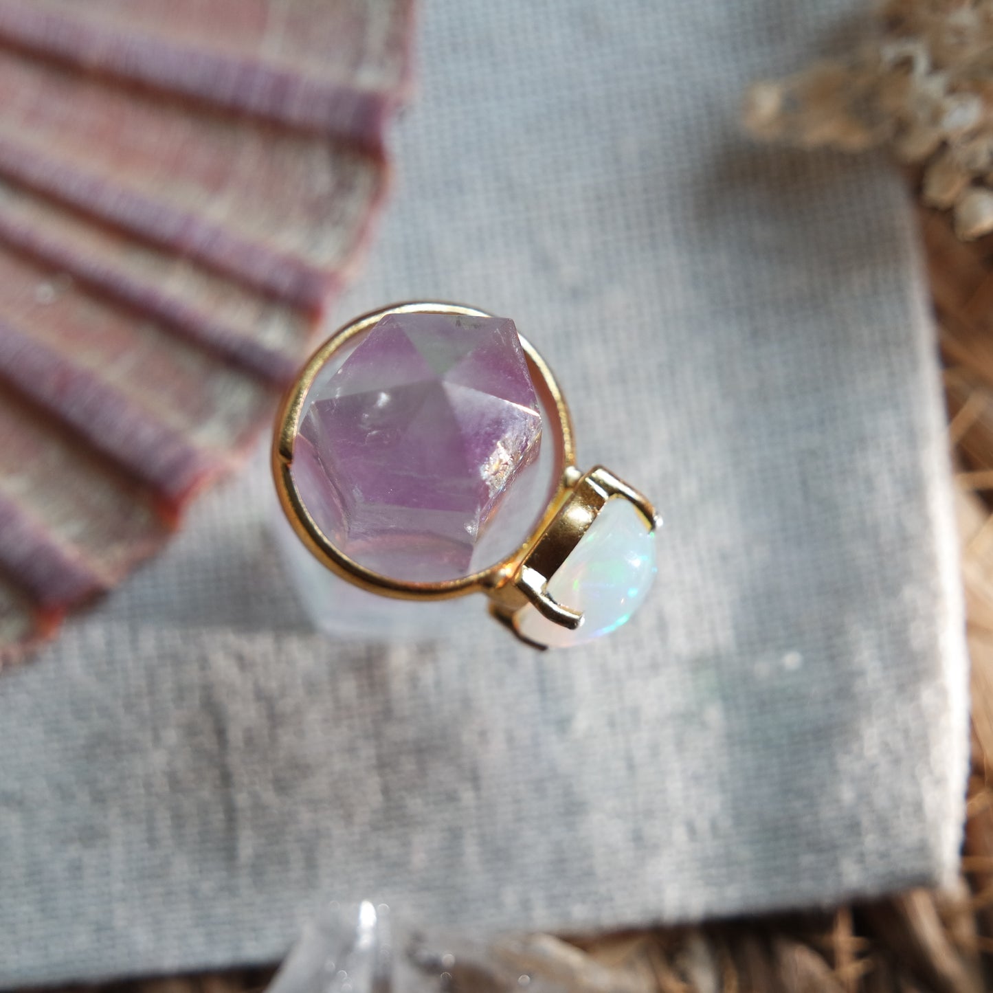 Äthiopischer Opal Ring GOLD 925 Silber vergoldet ~ OC204