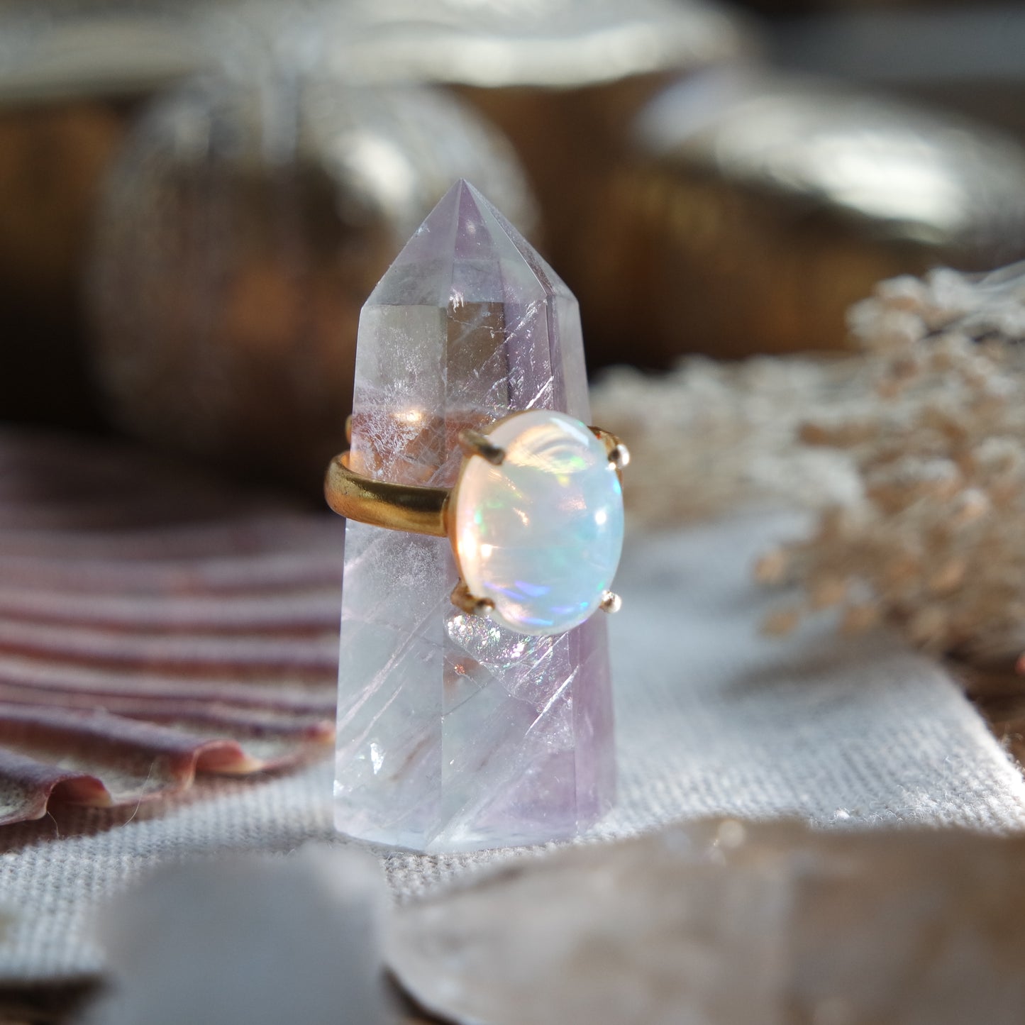Äthiopischer Opal Ring GOLD 925 Silber vergoldet ~ OC204