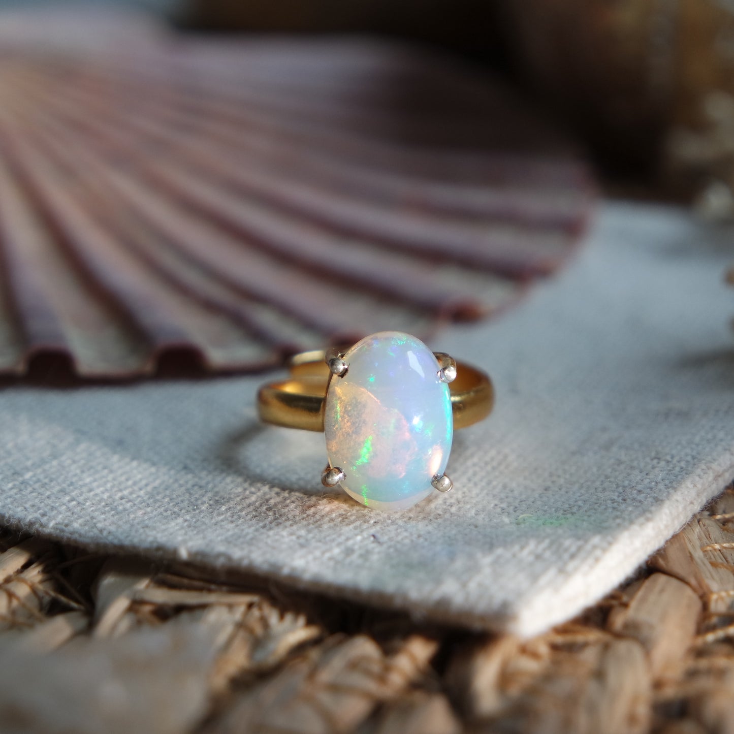 Äthiopischer Opal Ring GOLD 925 Silber vergoldet ~ OE204