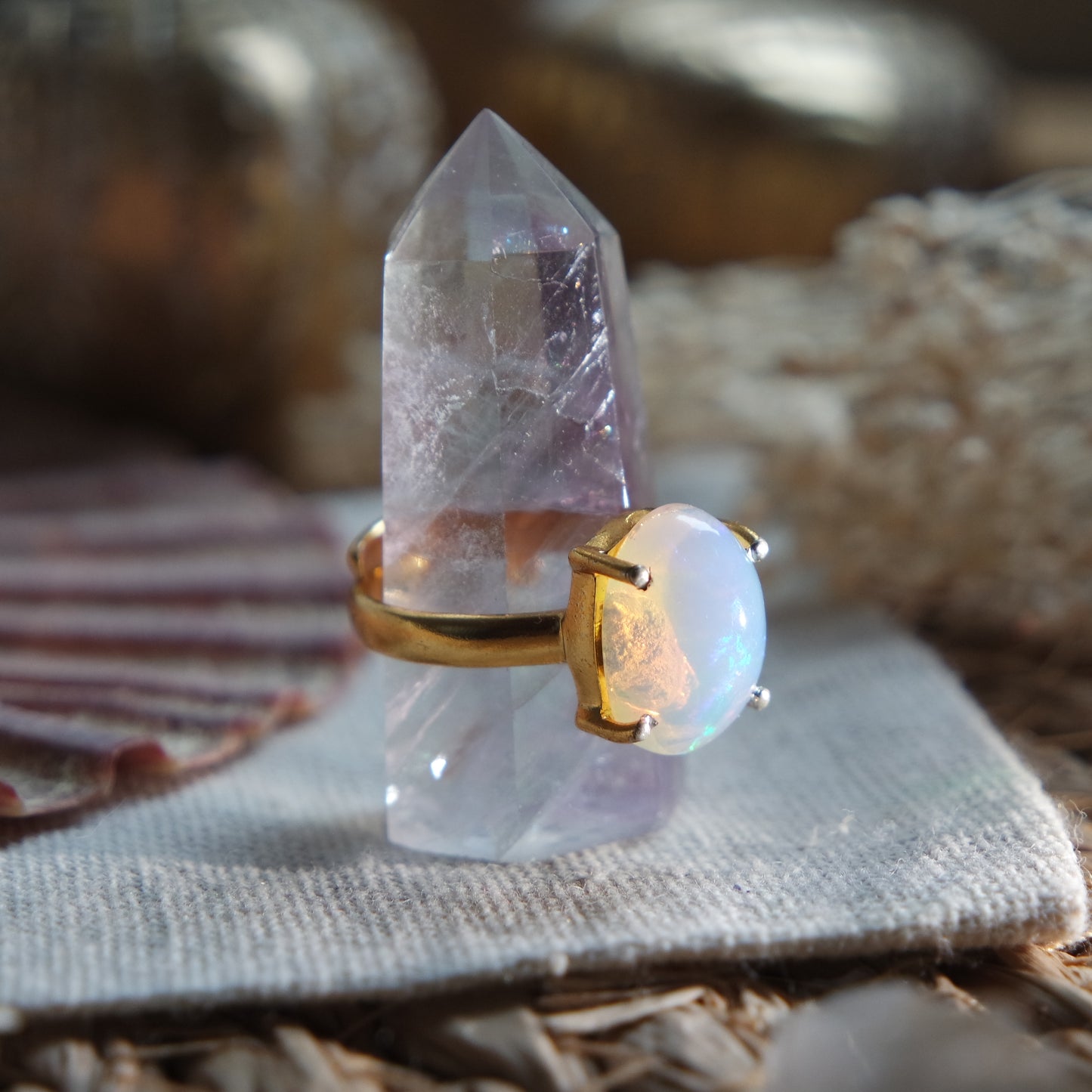 Äthiopischer Opal Ring GOLD 925 Silber vergoldet ~ OE204