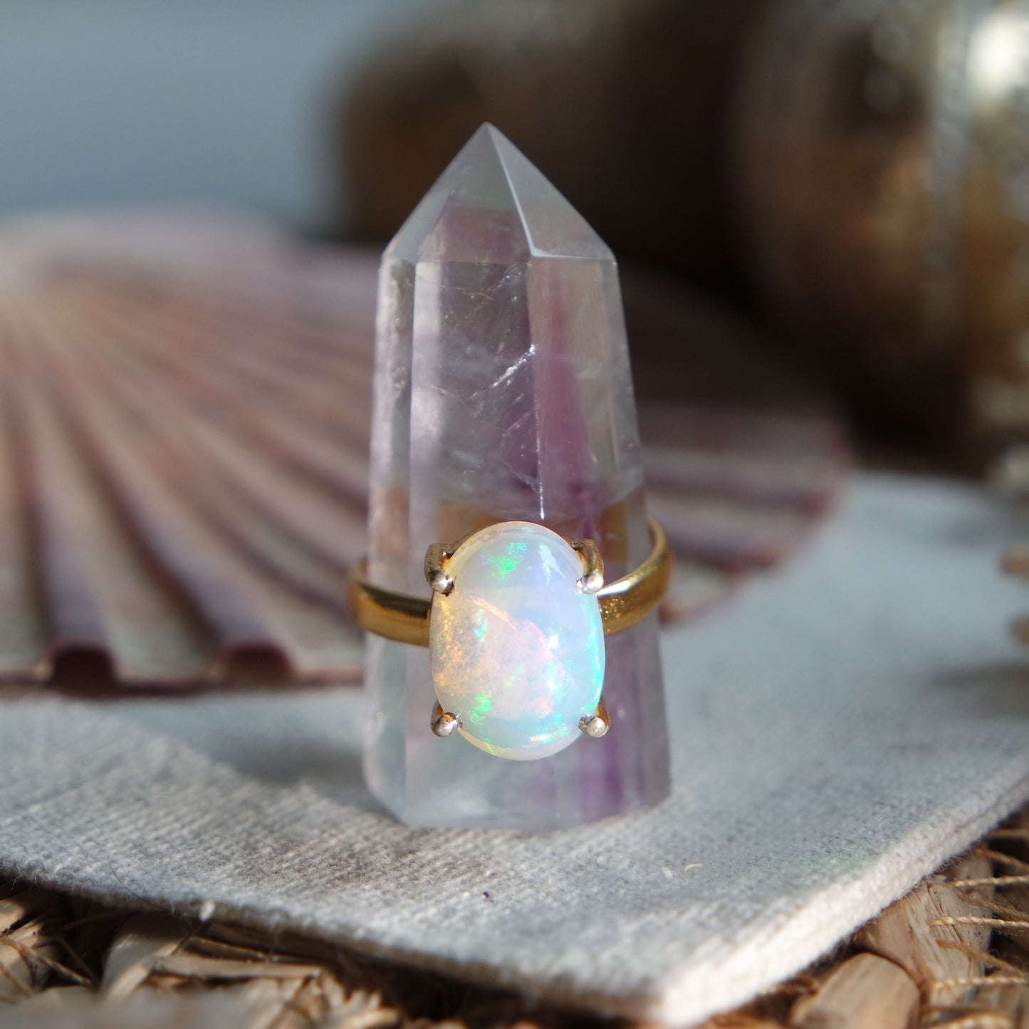 Äthiopischer Opal Ring GOLD 925 Silber vergoldet ~ OE204