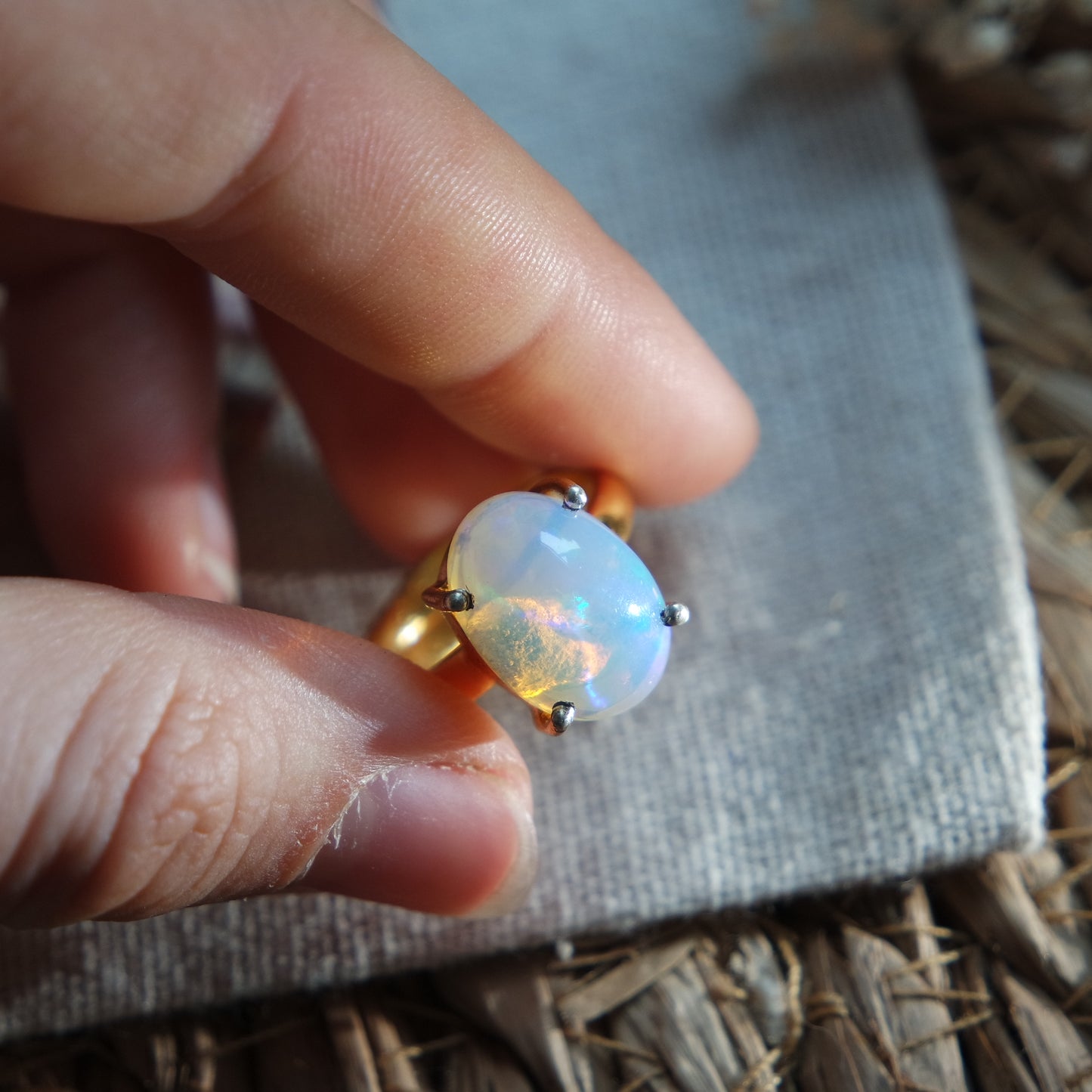 Äthiopischer Opal Ring GOLD 925 Silber vergoldet ~ OE204