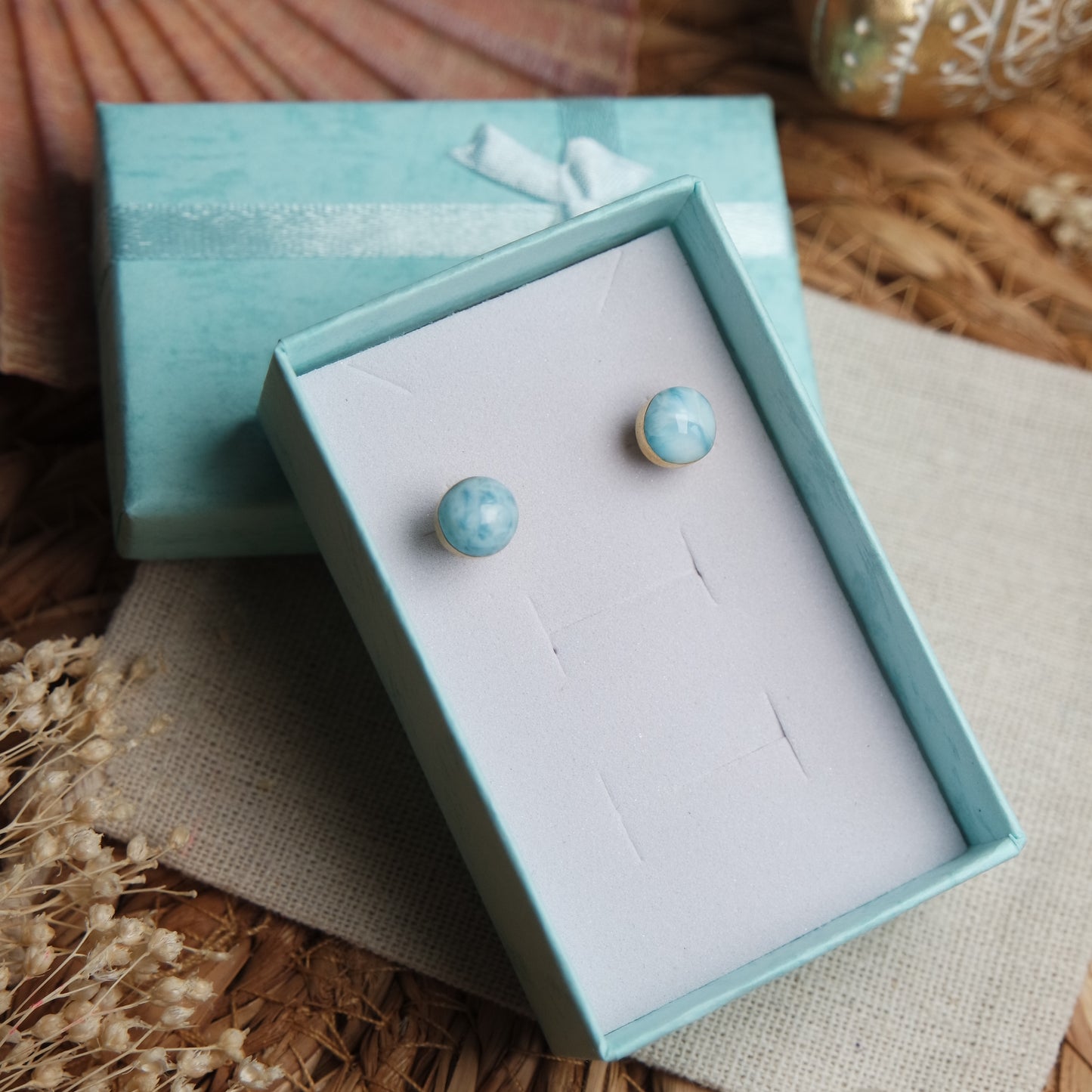 Runde Larimar Ohrstecker GOLD 925 Silber vergoldet ~ OD45
