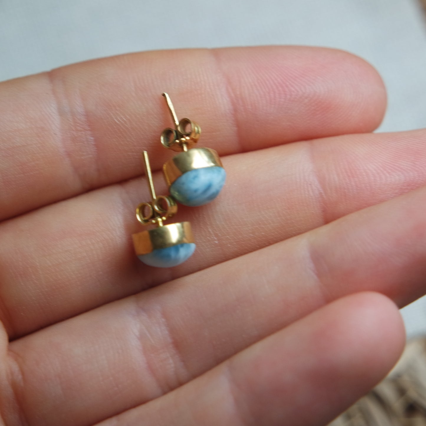 Runde Larimar Ohrstecker GOLD 925 Silber vergoldet ~ OD45