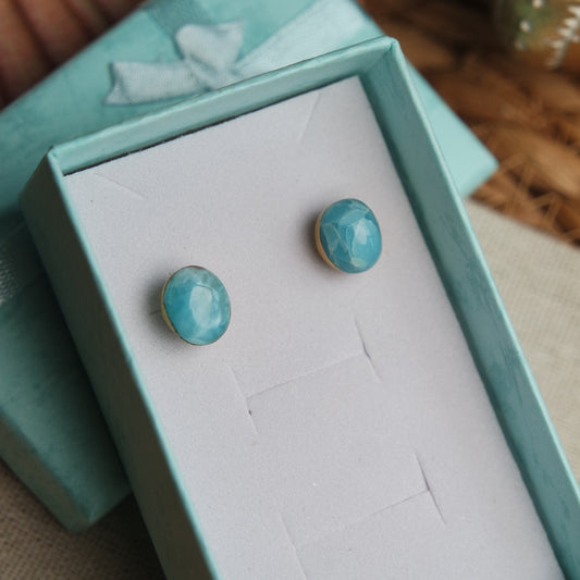 Ovale Larimar Ohrstecker GOLD 925 Silber vergoldet ~ OF45