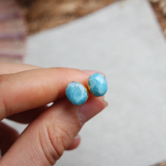 Ovale Larimar Ohrstecker GOLD 925 Silber vergoldet ~ OF45