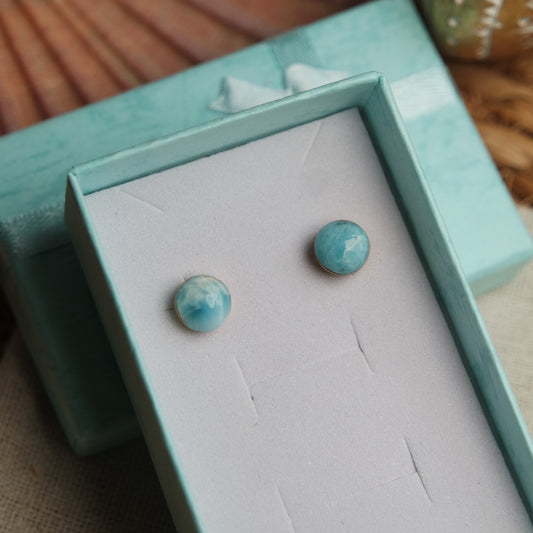 Runde Larimar Ohrstecker GOLD 925 Silber vergoldet ~ OG45