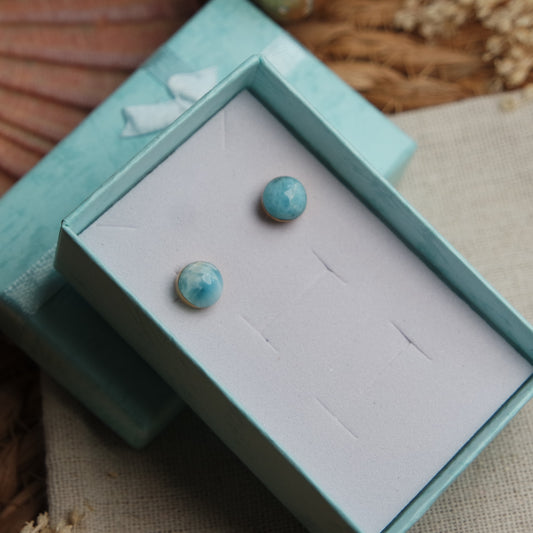 Runde Larimar Ohrstecker GOLD 925 Silber vergoldet ~ OG45