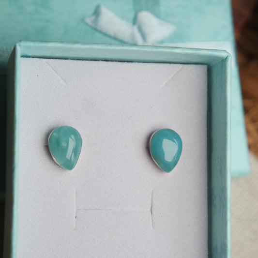 Tropfen Larimar Ohrstecker 925 Silber ~ OM45