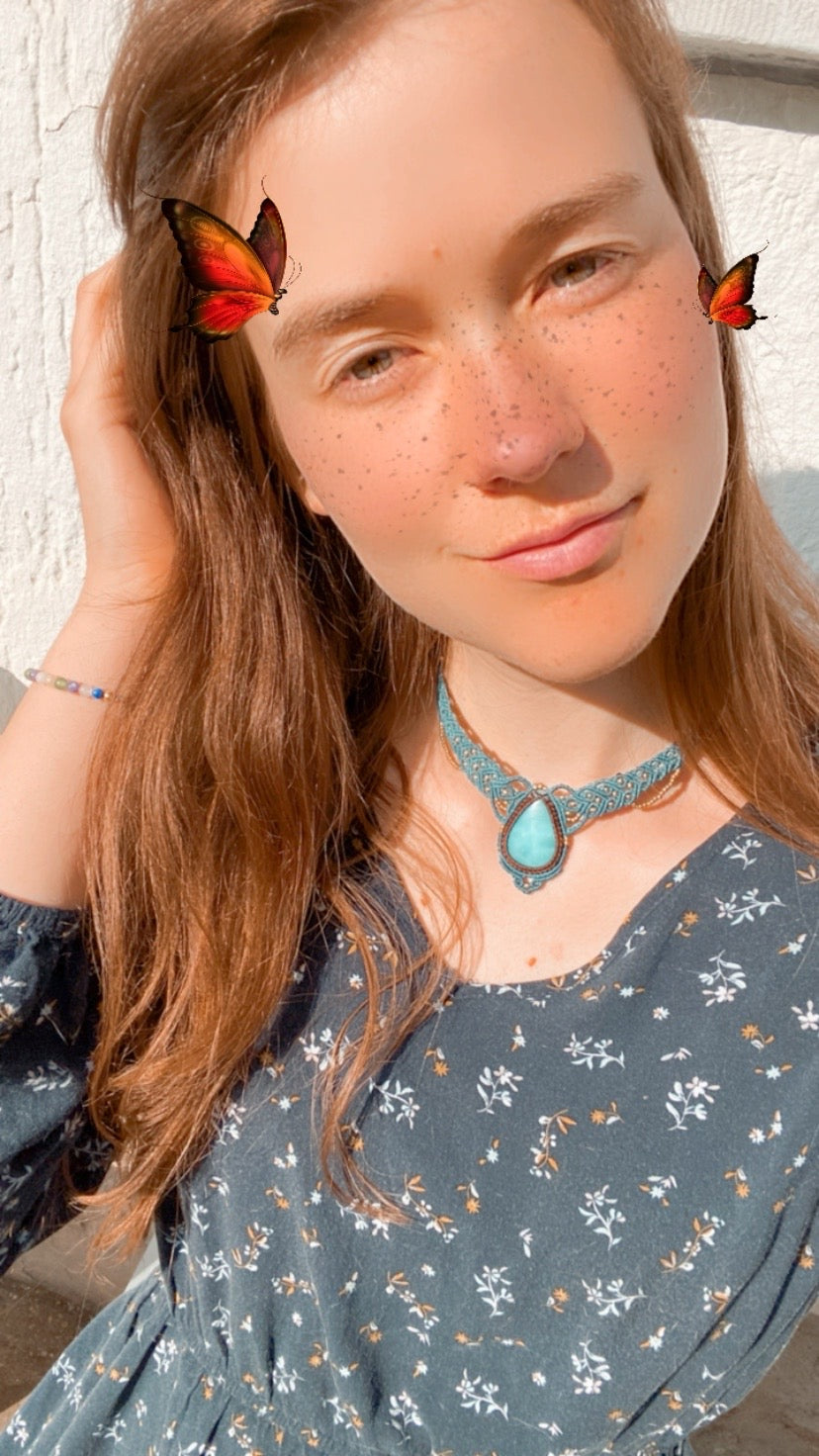 Hemimorphit Makramee kette ~ Collier