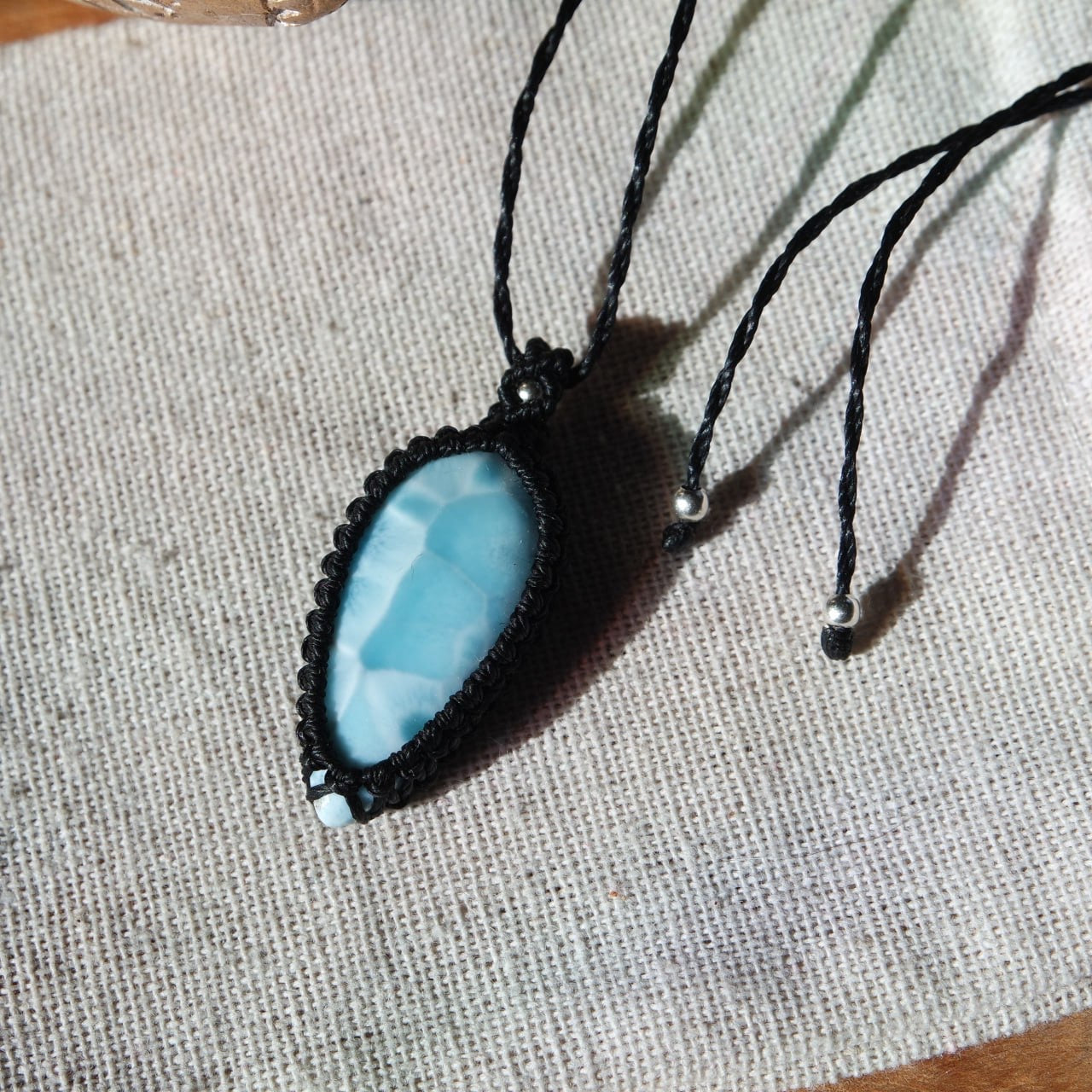 Larimar Makramee Kette schwarz