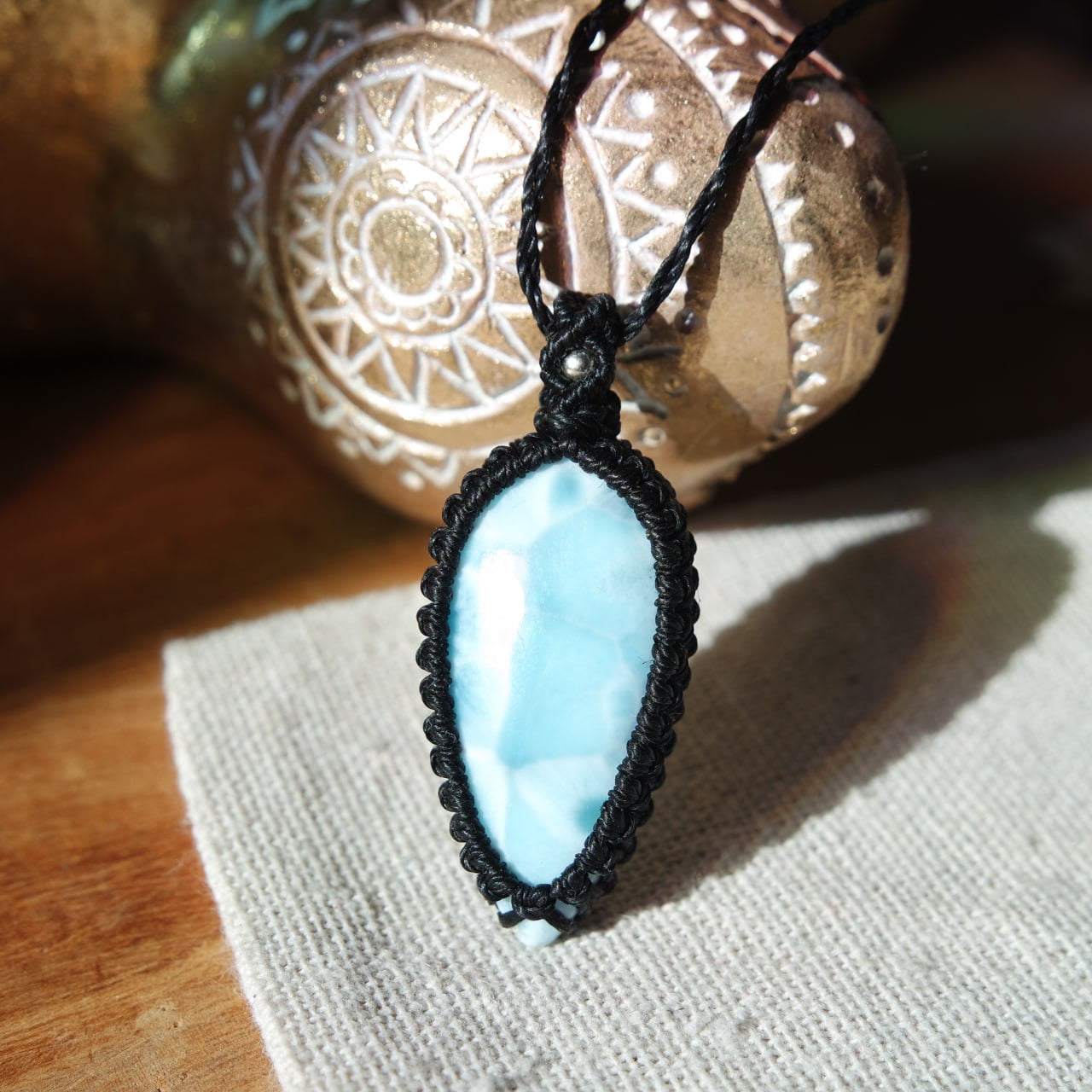 Larimar Makramee Kette schwarz