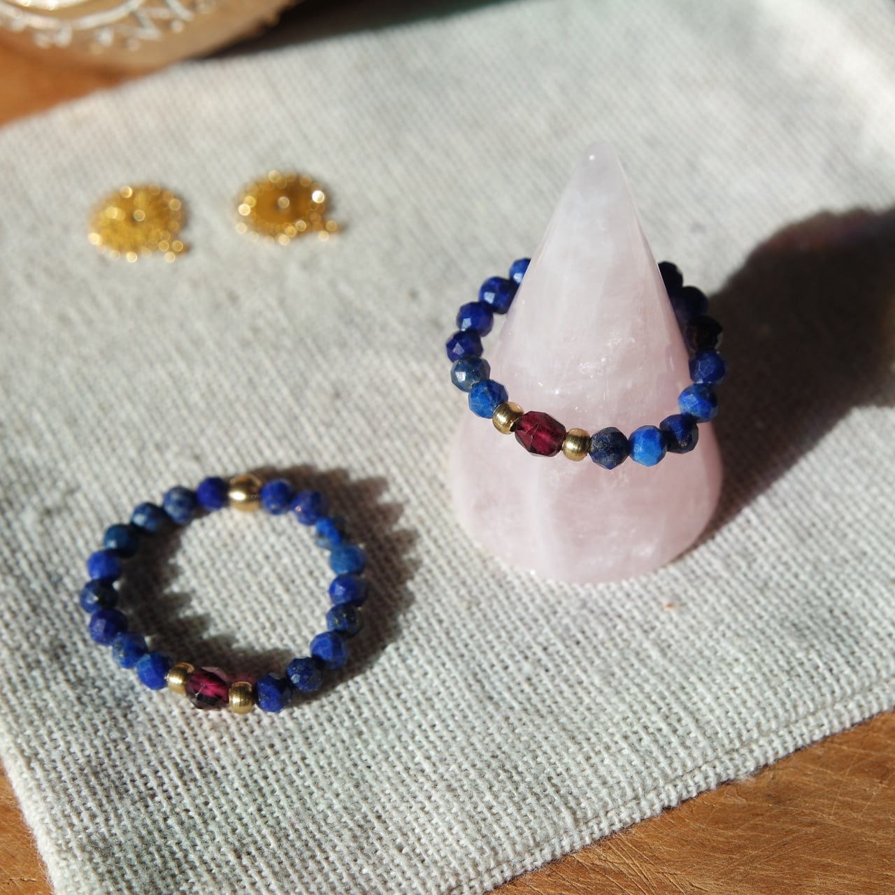 Lapislazuli & Granat Edelstein Ring Messing 55