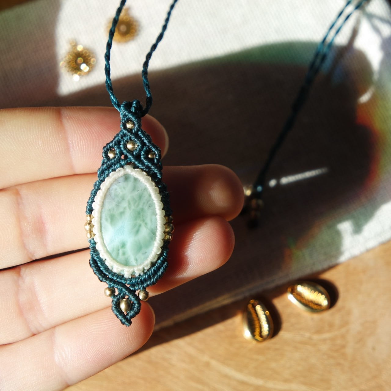 Larimar Makramee Kette blau