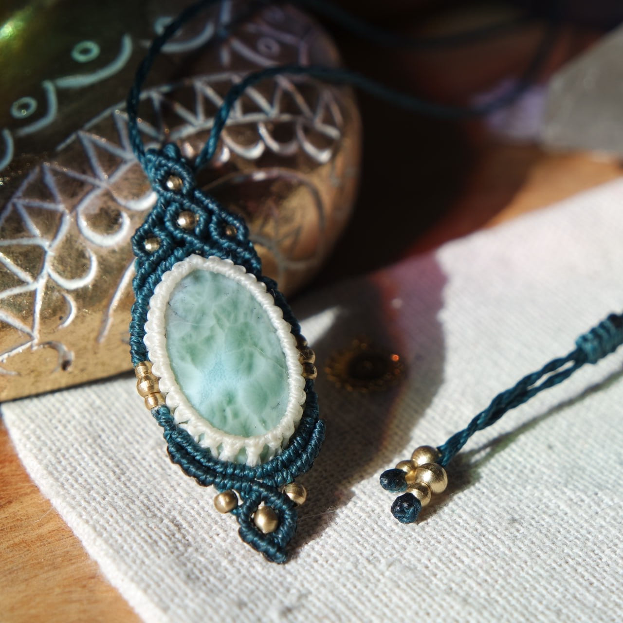 Larimar Makramee Kette blau