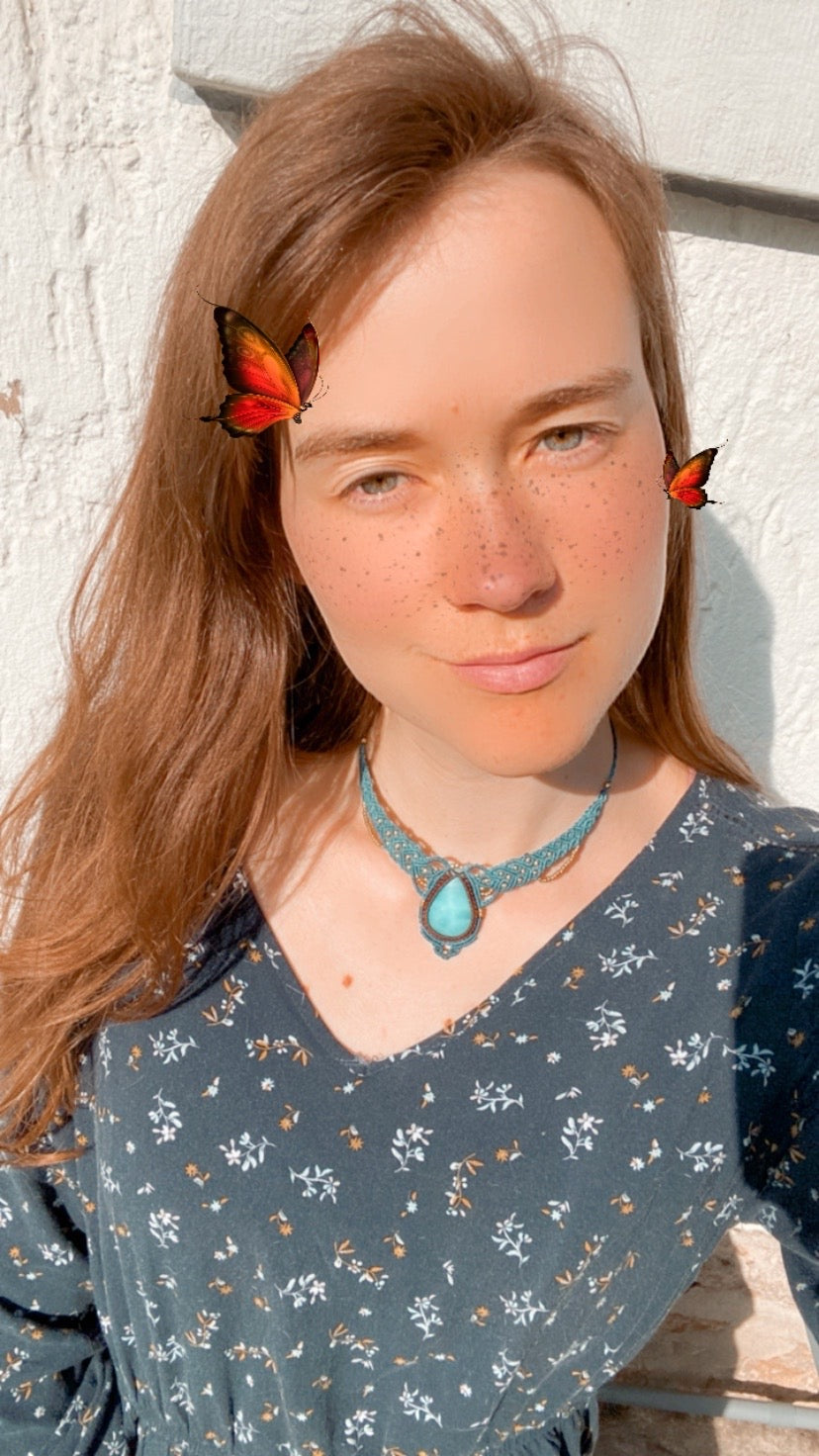 Hemimorphit Makramee kette ~ Collier