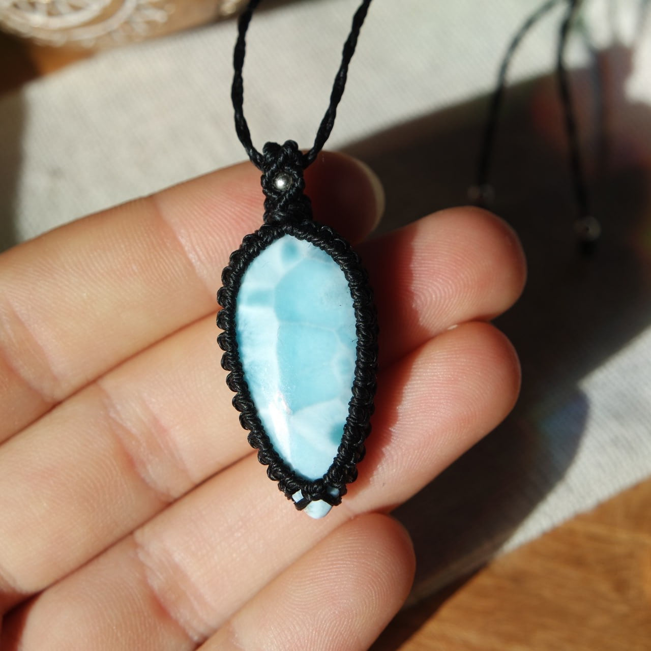 Larimar Makramee Kette schwarz