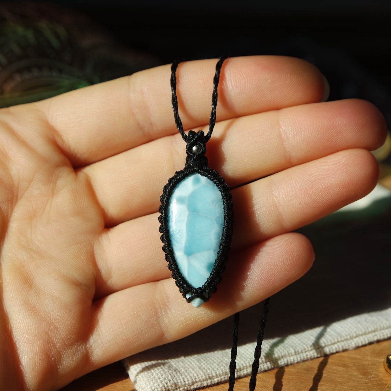 Larimar Makramee Kette schwarz