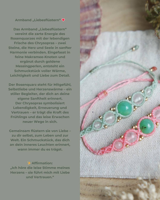 Crysopras & Rosenquarz Makramee Armand ~ LIEBESFLÜSTERN