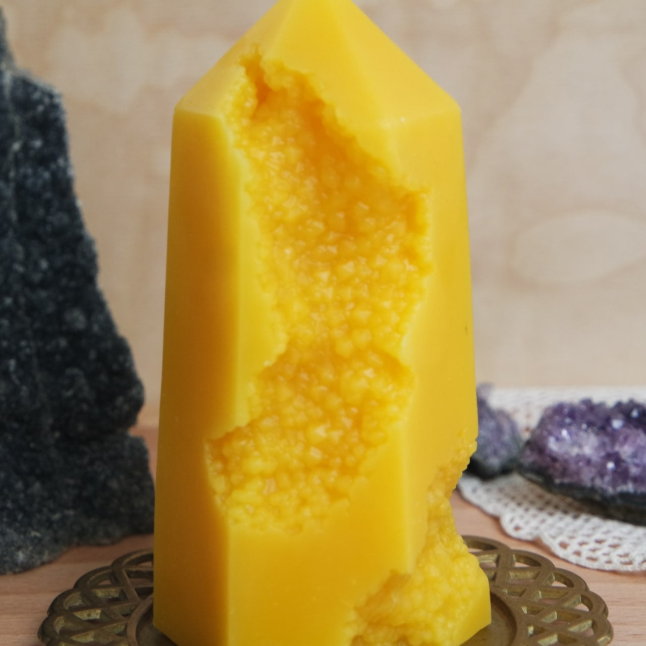 Kristall Druzy Bienenwachskerze