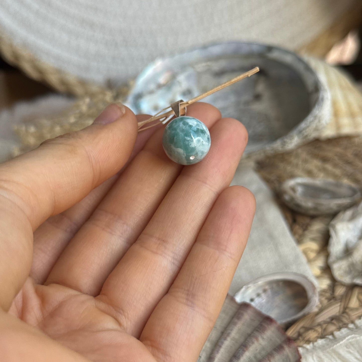 Larimar Kugel Anhänger 925 silber ~ VQ42