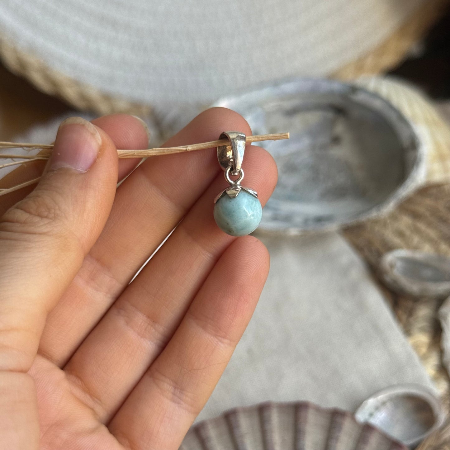 Larimar Kugel Anhänger 925 silber ~ VT39
