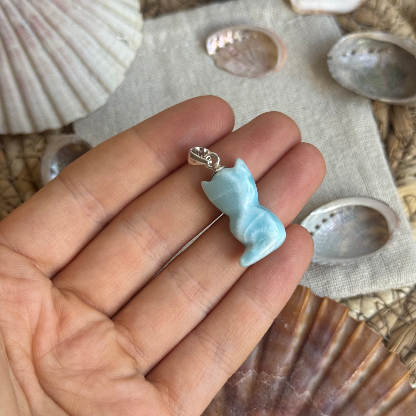 Larimar Katze  Anhänger 925 silber ~ BW60 bware