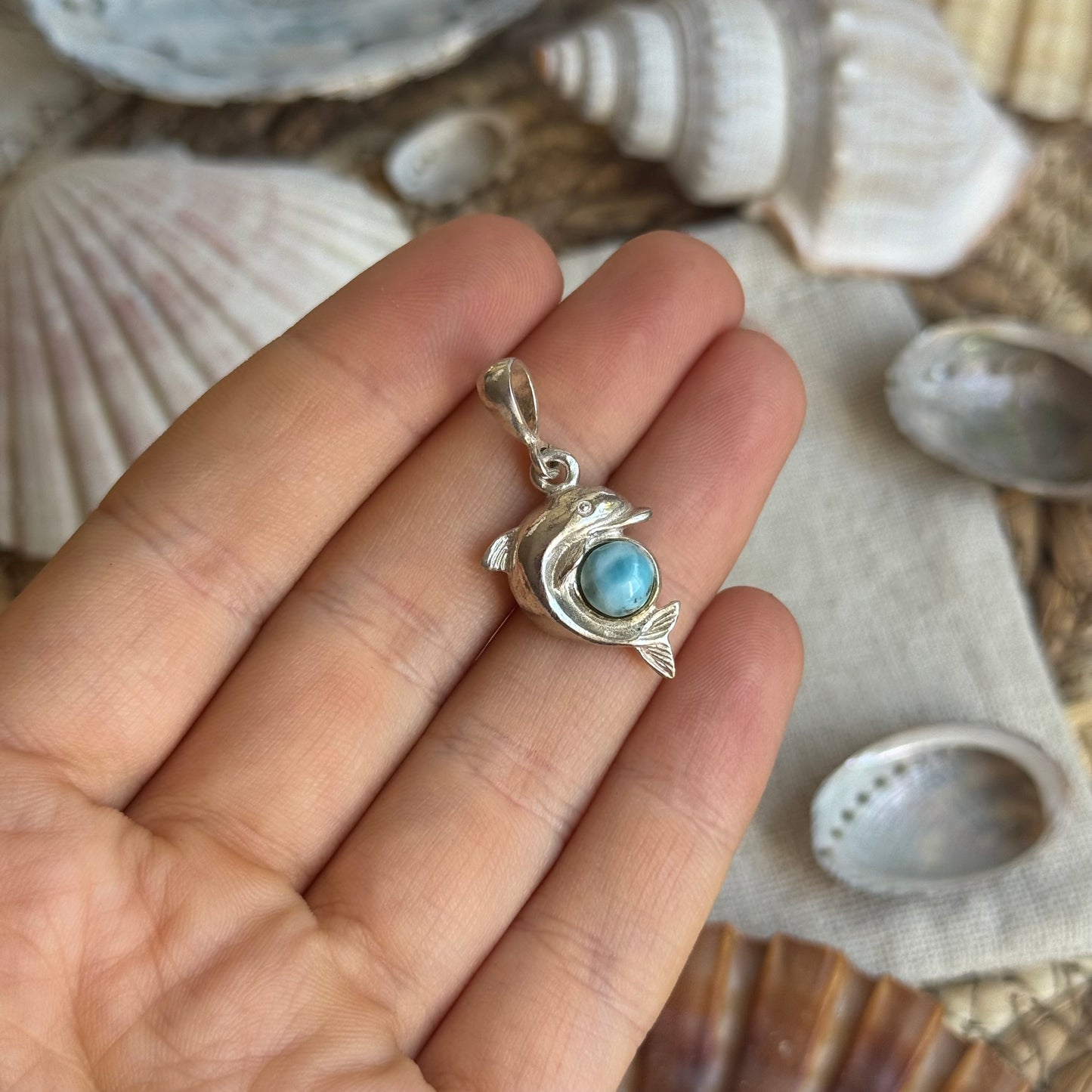Larimar Delfin Anhänger 925 silber ~ HW50
