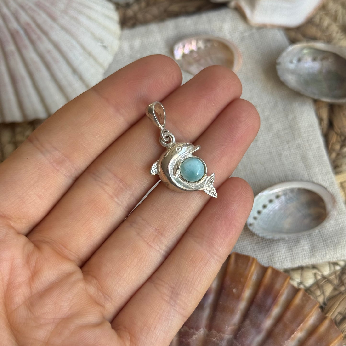 Larimar Delfin Anhänger 925 silber ~ HZ50
