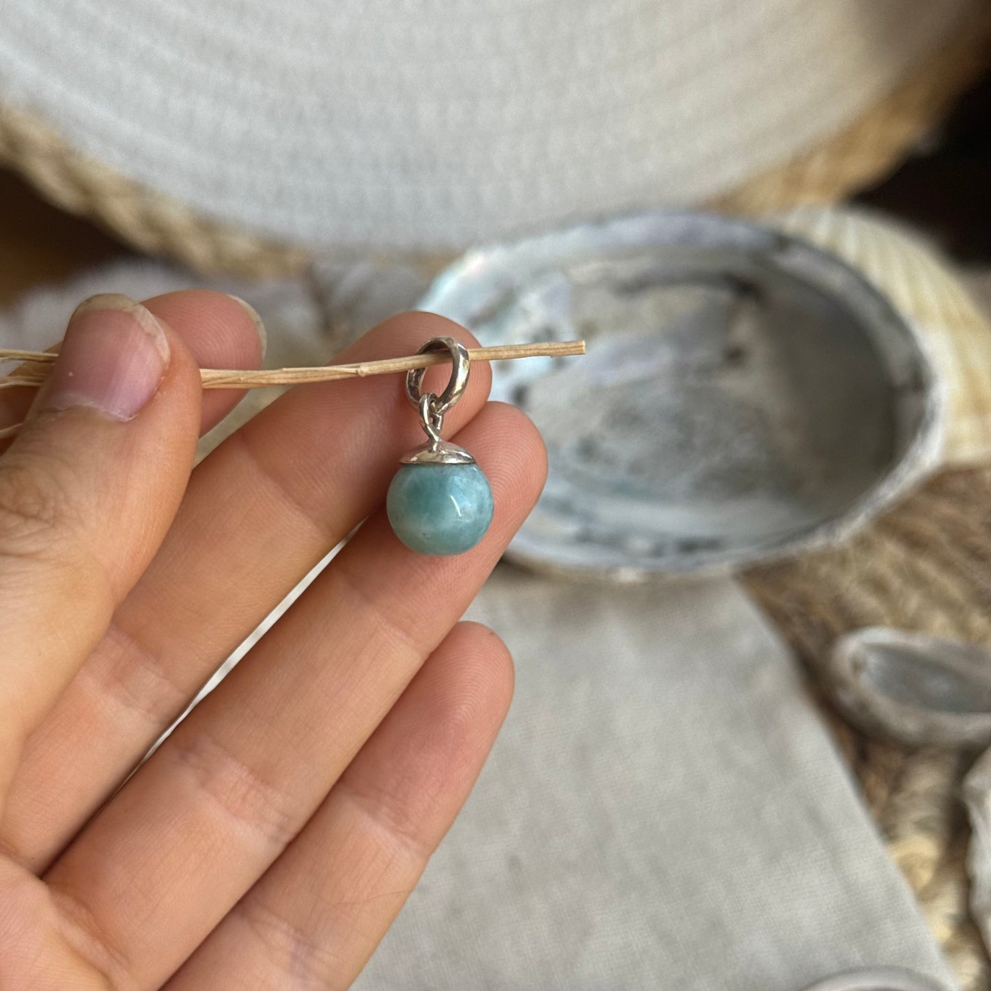 Larimar Kugel Anhänger 925 silber ~ VS39