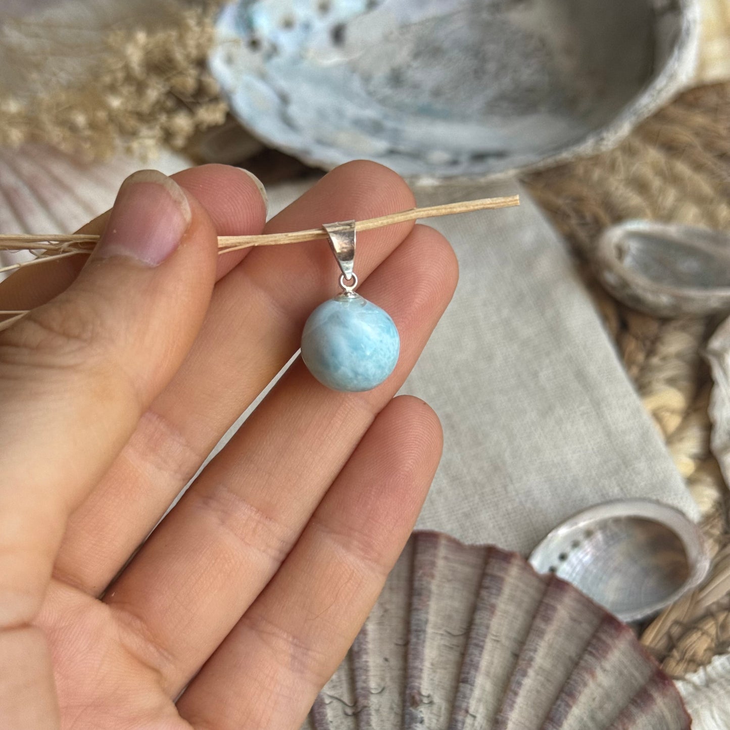 Larimar Kugel Anhänger 925 silber ~ VP39