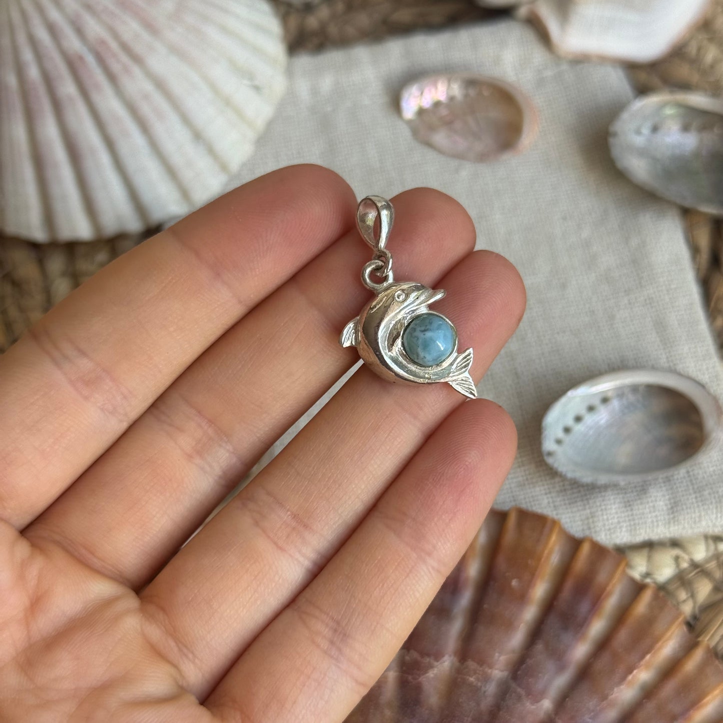 Larimar Delfin Anhänger 925 silber ~ HX50