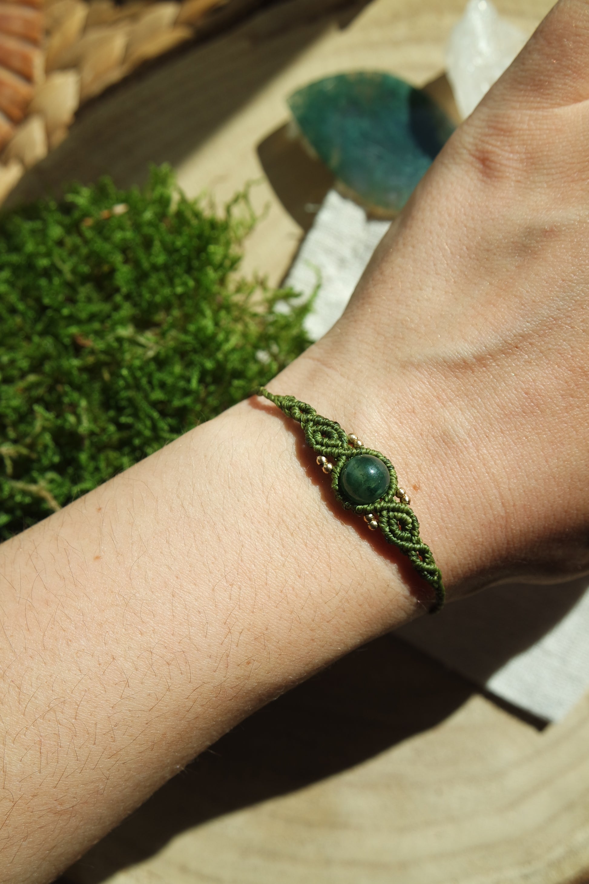 Moosachat Schmuck Armband in Grün mit Schiebeknoten