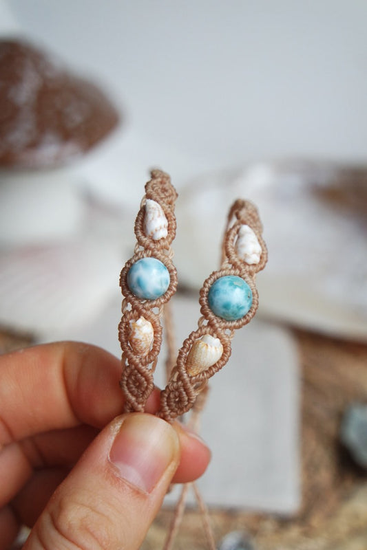 Larimar & Muschel Makramee Armband