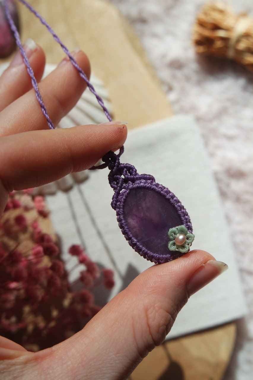Amethyst Blumen Makramee Kette