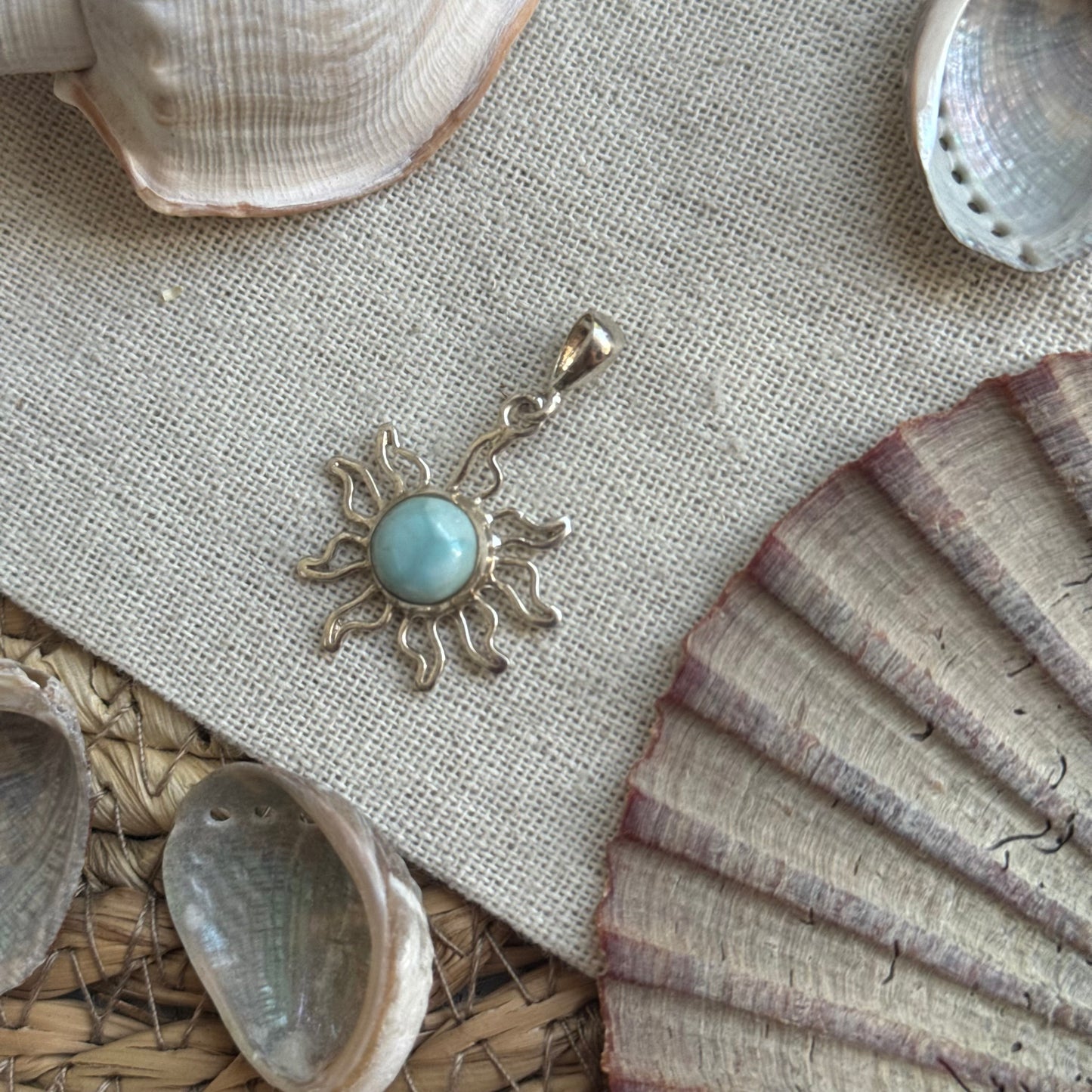 Larimar Sonne Anhänger 925 silber ~ HU45