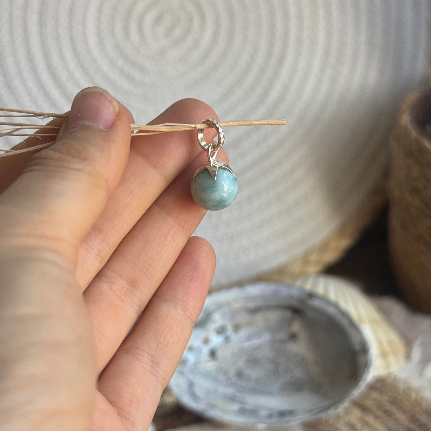 Larimar Kugel Anhänger 925 silber ~ VX45