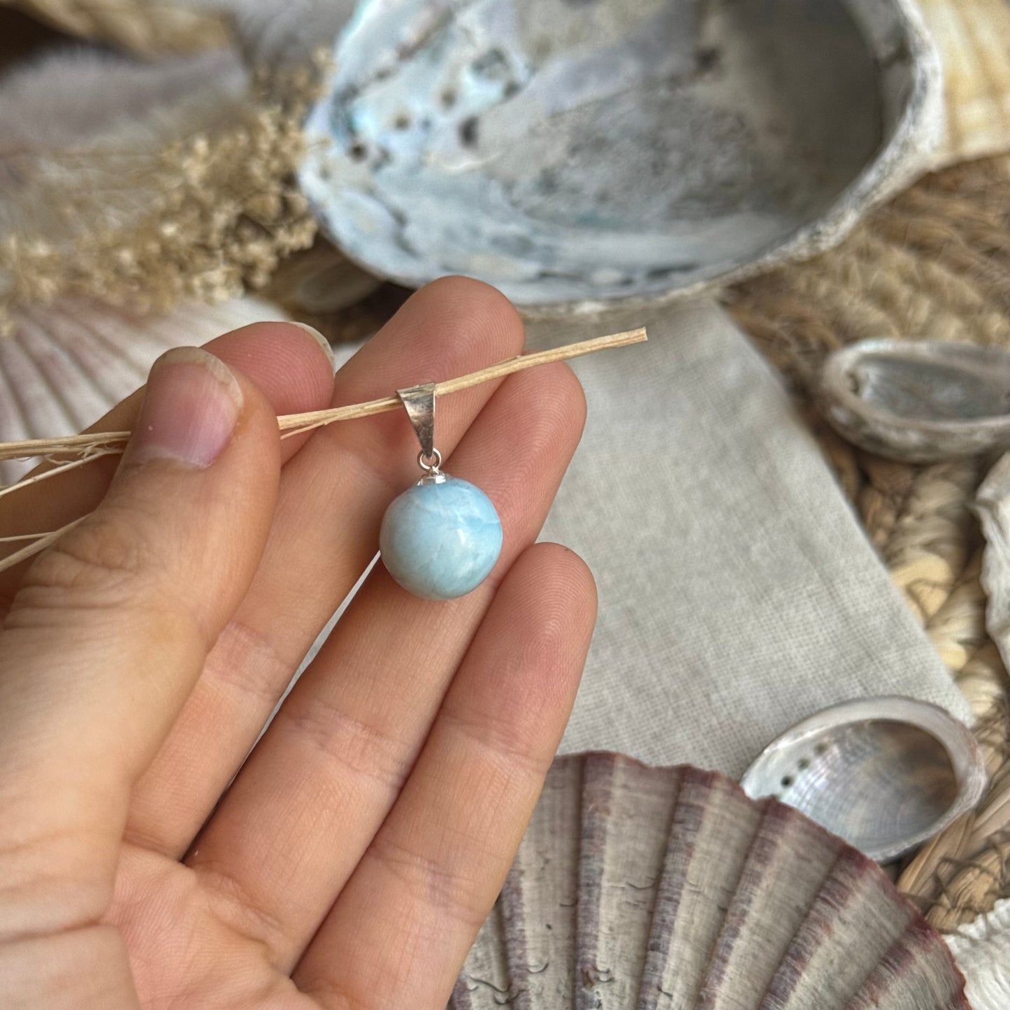 Larimar Kugel Anhänger 925 silber ~ VP39