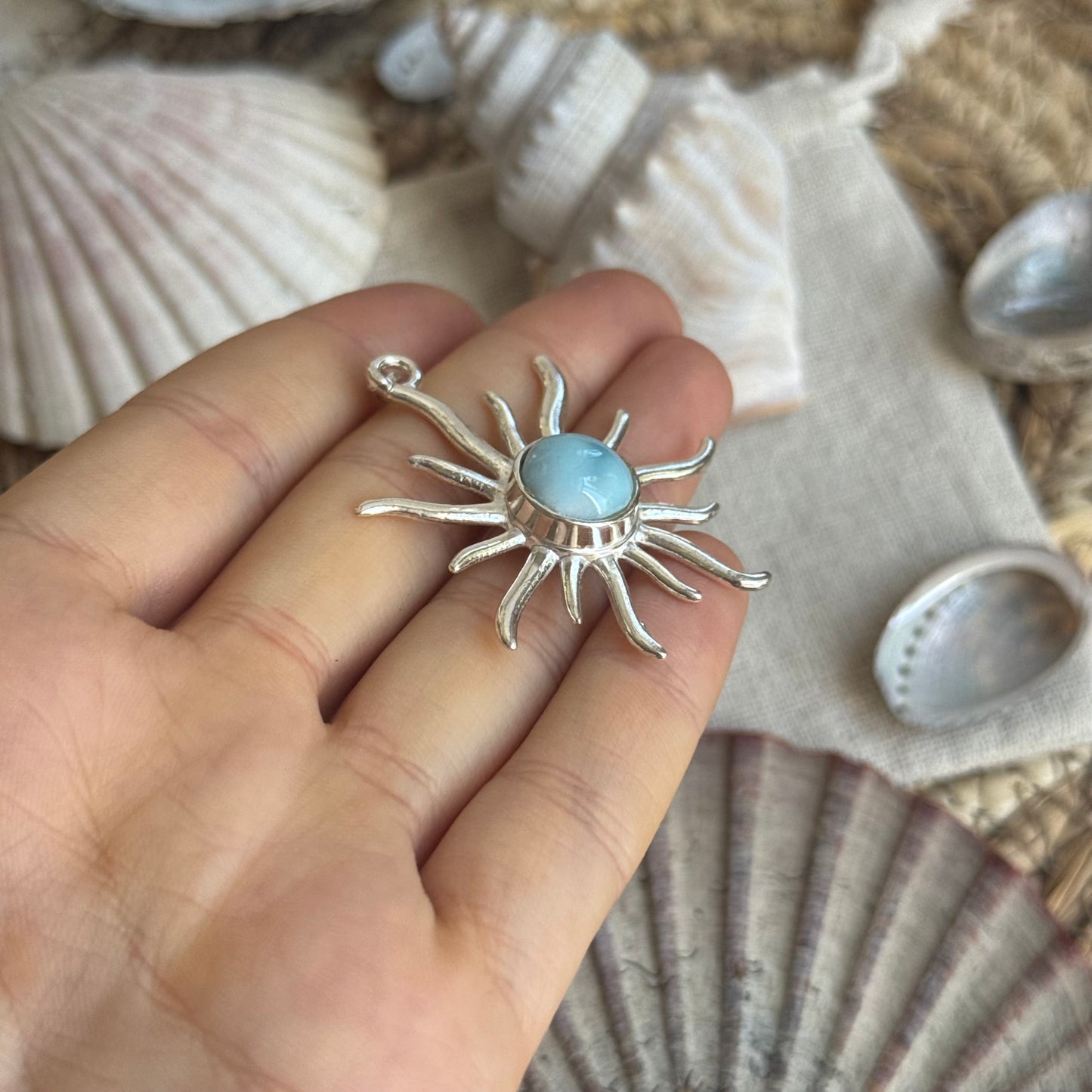 Larimar Sonne Anhänger 925 silber ~ HV95 bware
