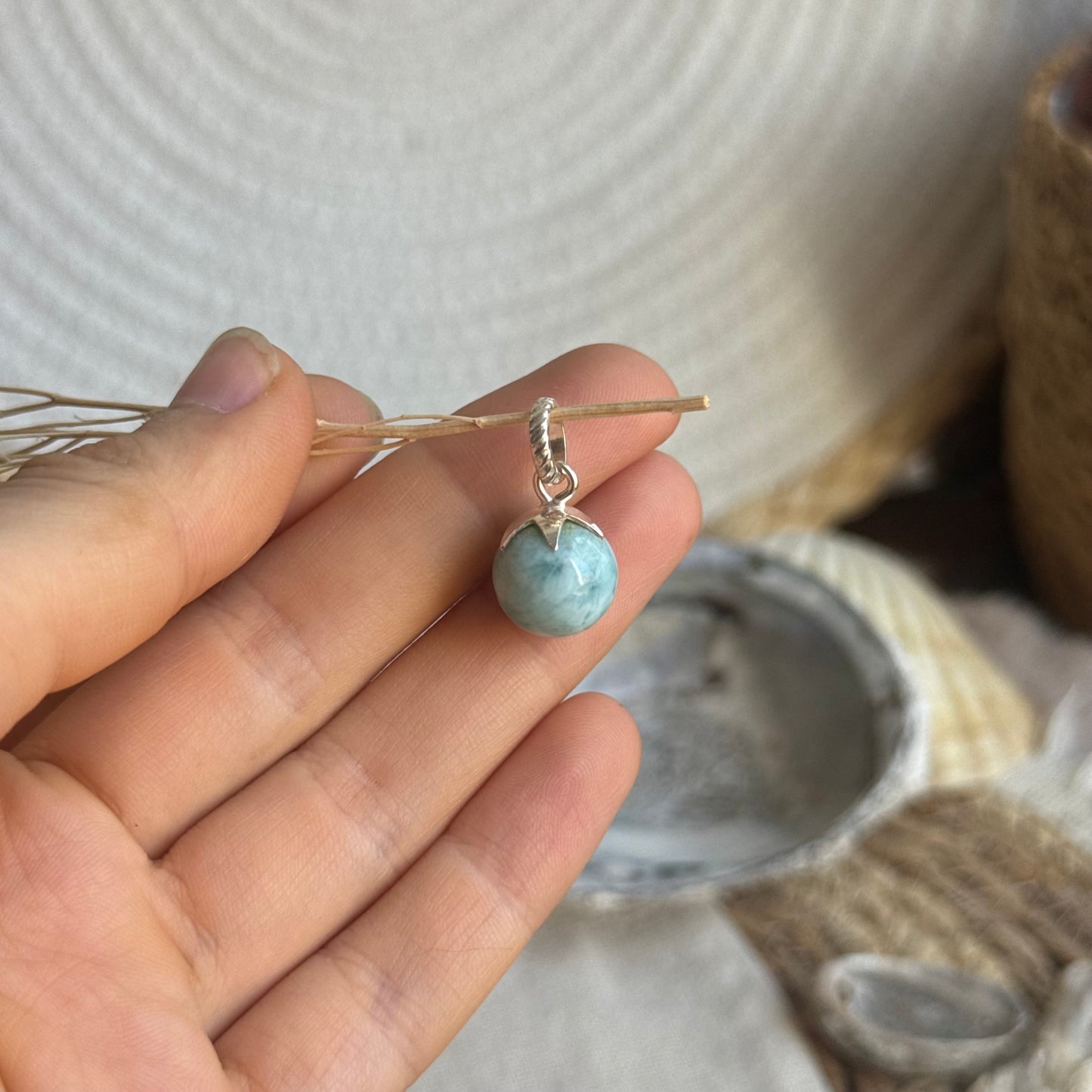 Larimar Kugel Anhänger 925 silber ~ VX45