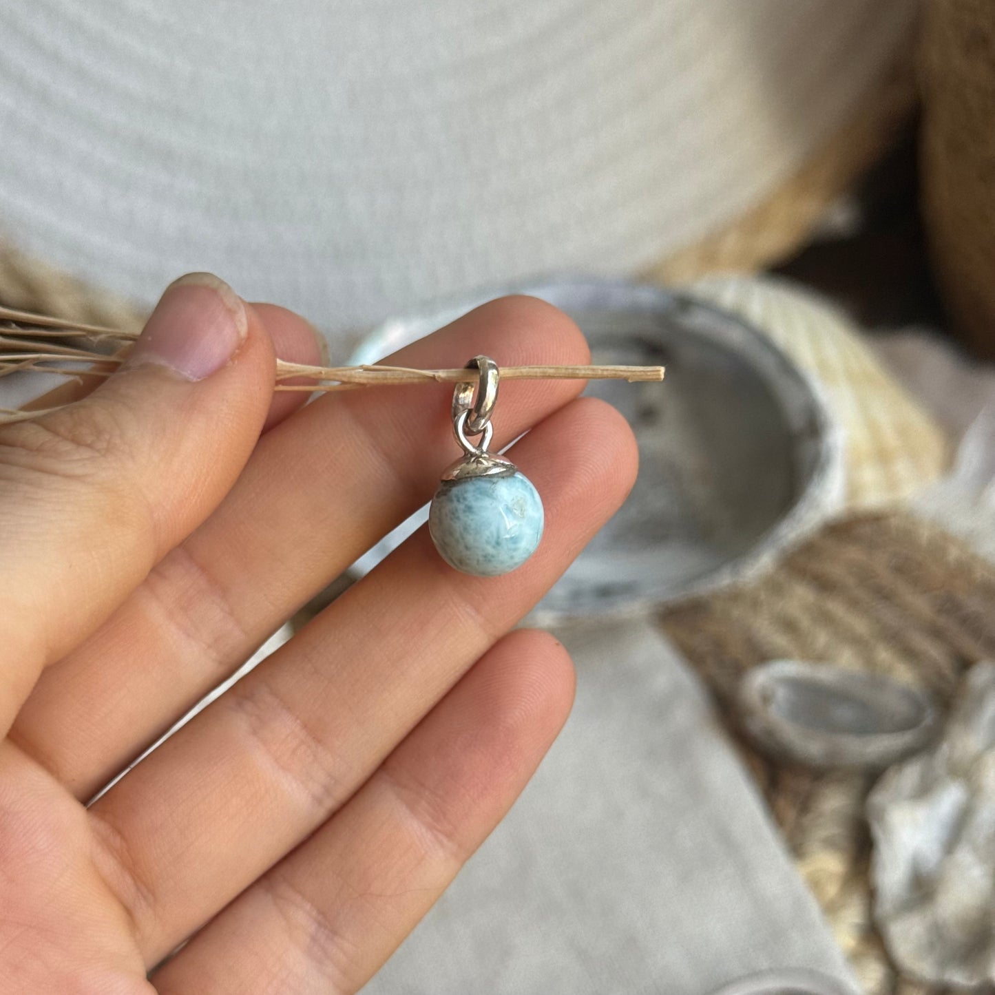 Larimar Kugel Anhänger 925 silber ~ VV45
