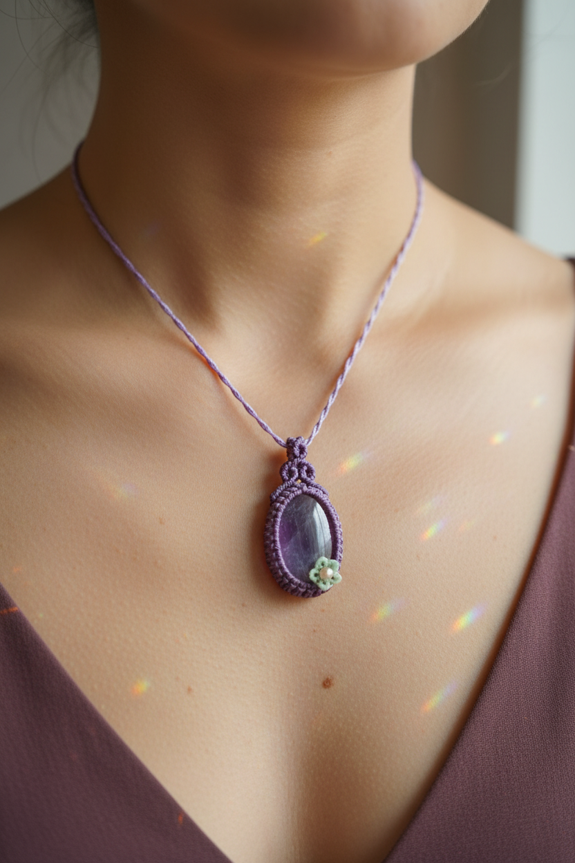 Amethyst Blumen Makramee Kette