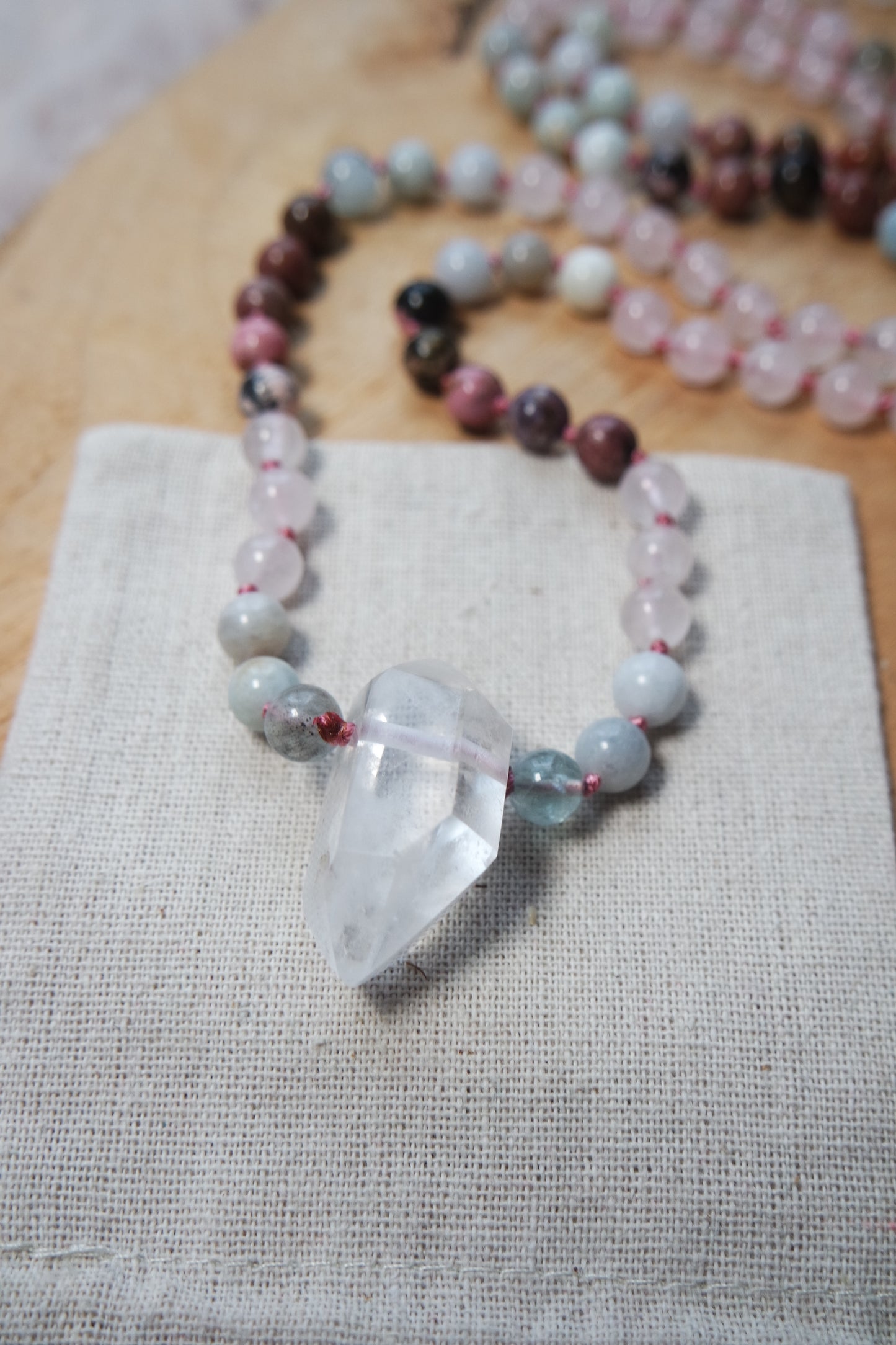 Aquamarin , rosenquarz, Rhodonit, Rosenquarz Mala Kette 108 Perlen