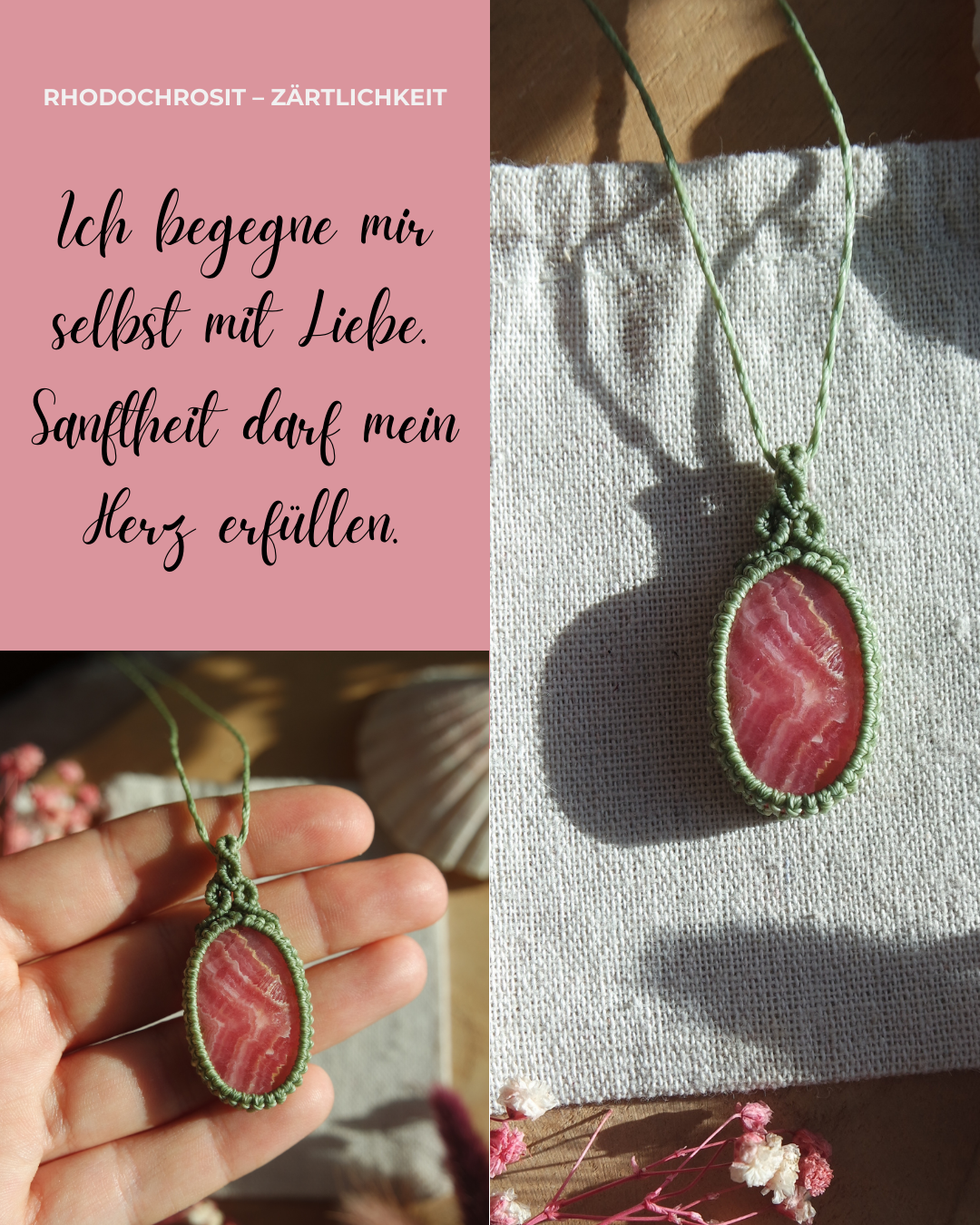 Rhodochrosit Makramee Kette ~ ZÄRTLICHKEIT
