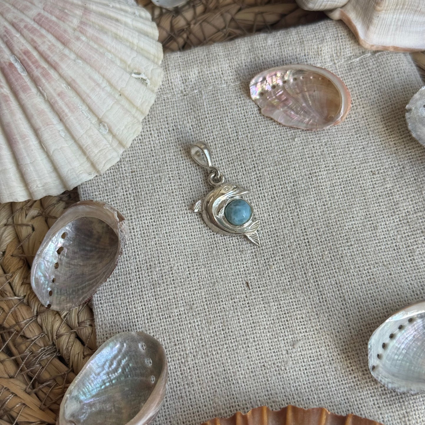 Larimar Delfin Anhänger 925 silber ~ HX50
