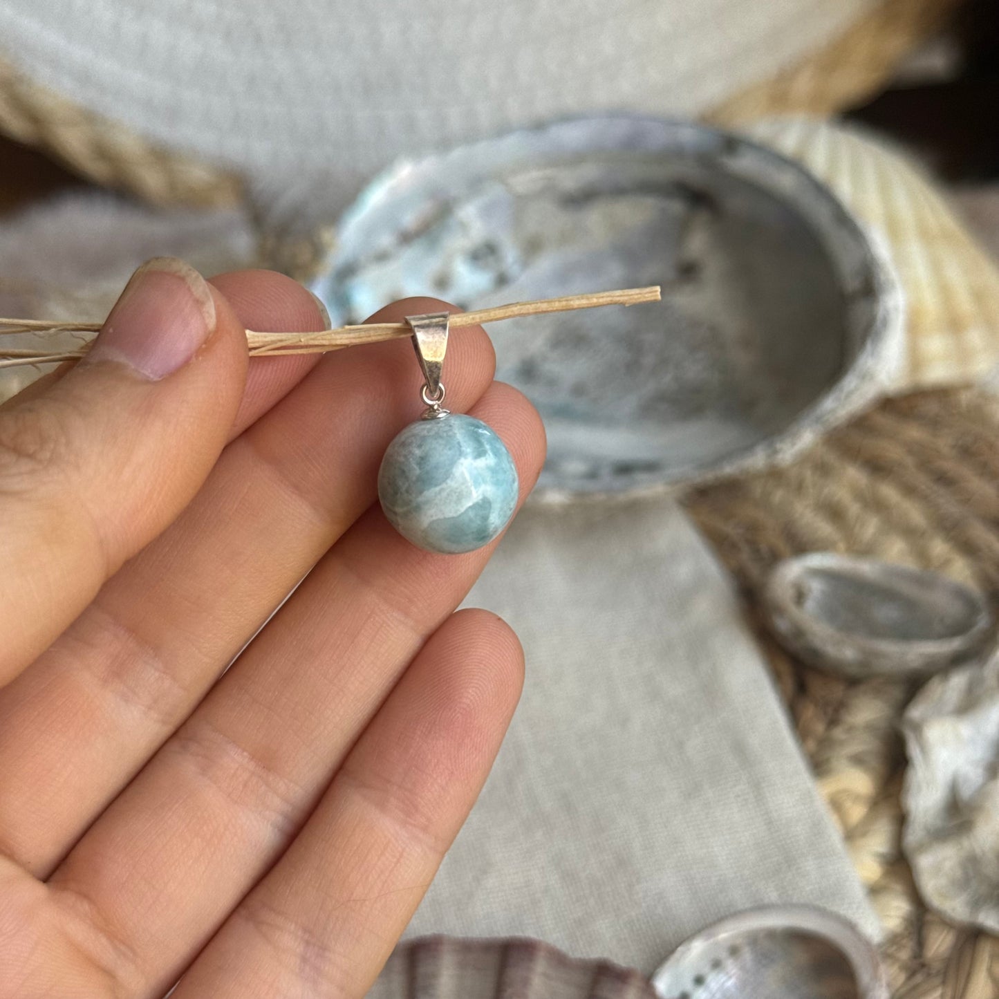 Larimar Kugel Anhänger 925 silber ~ VQ42