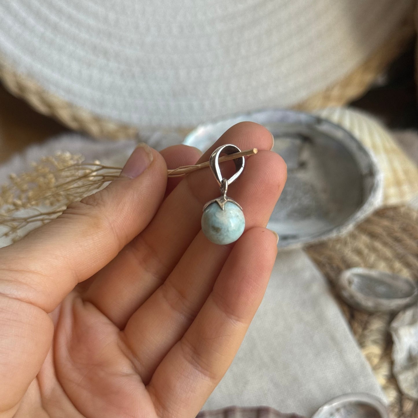 Larimar Kugel Anhänger 925 silber ~ VU39