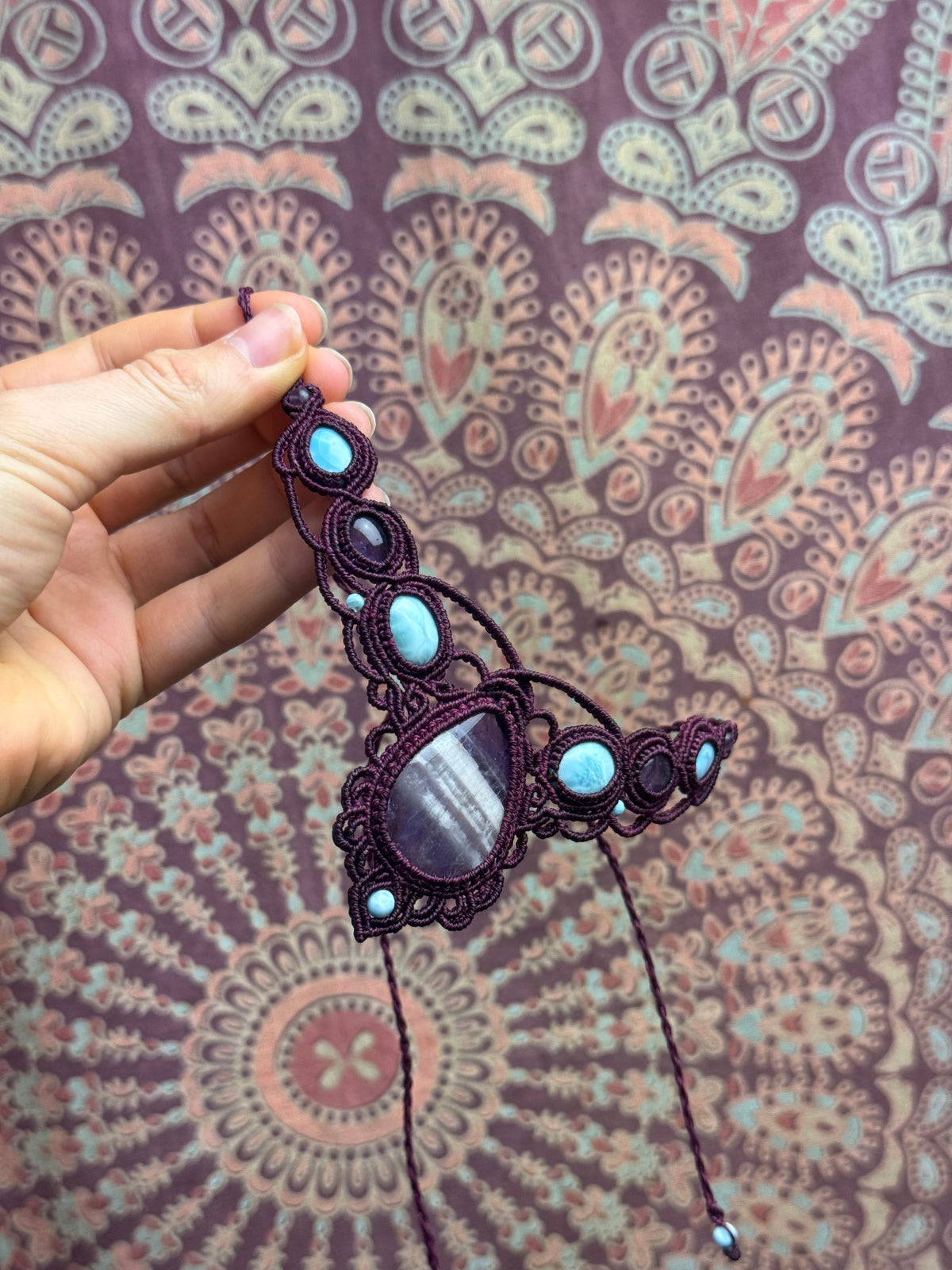 Amethyst & Larimar Makramee Collier