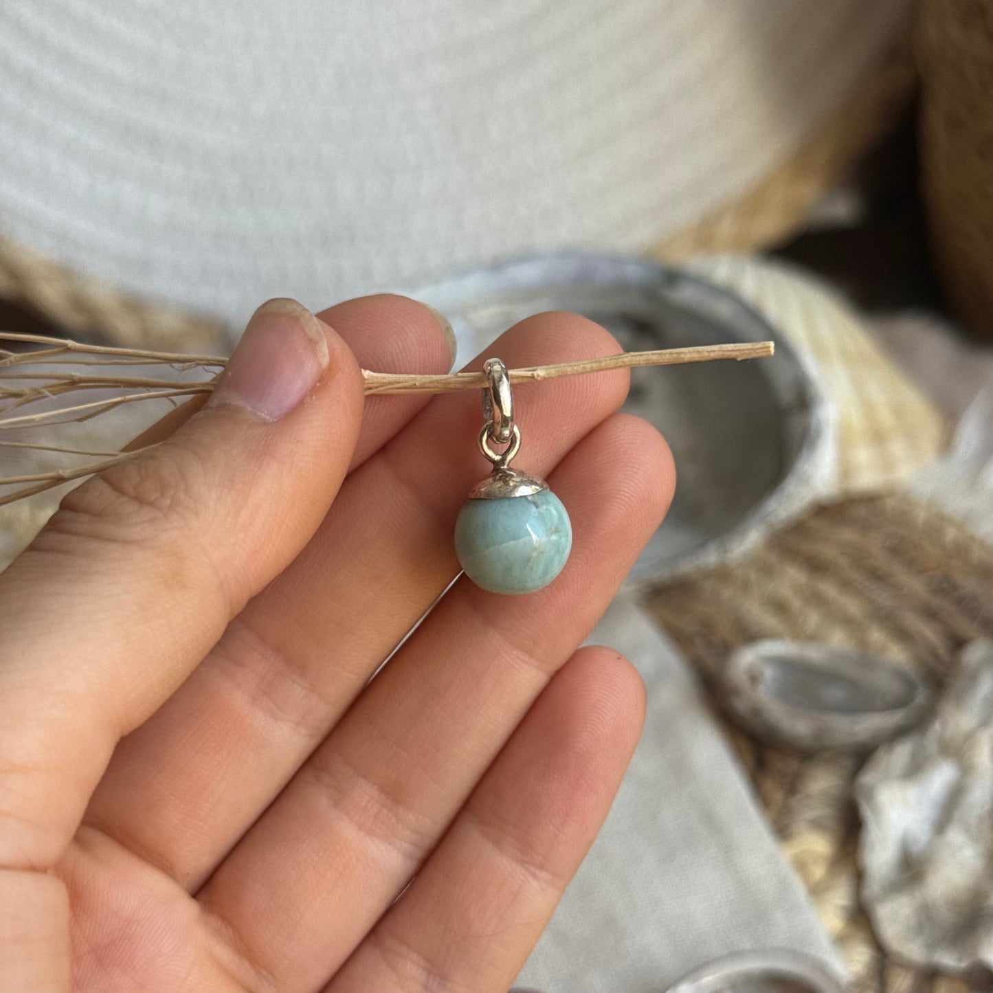 Larimar Kugel Anhänger 925 silber ~ VW42