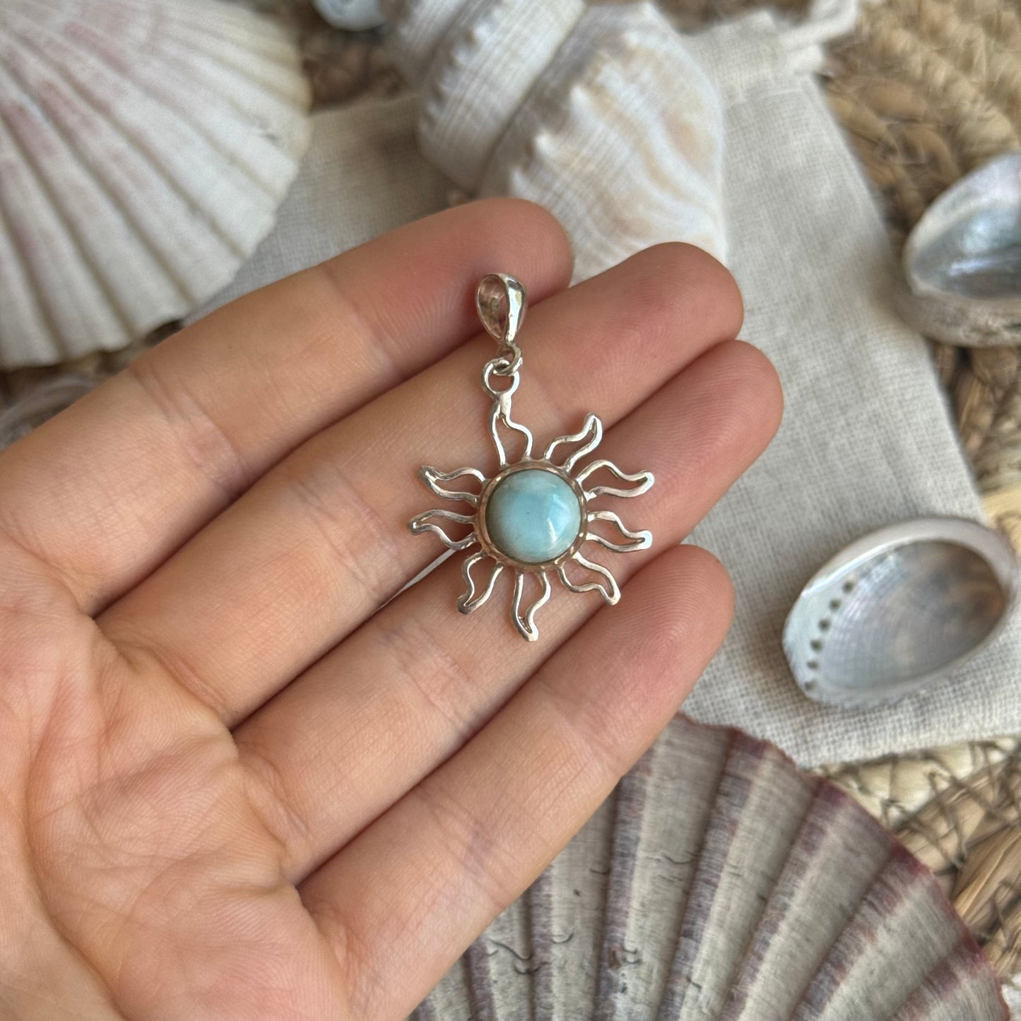 Larimar Sonne Anhänger 925 silber ~ HU45